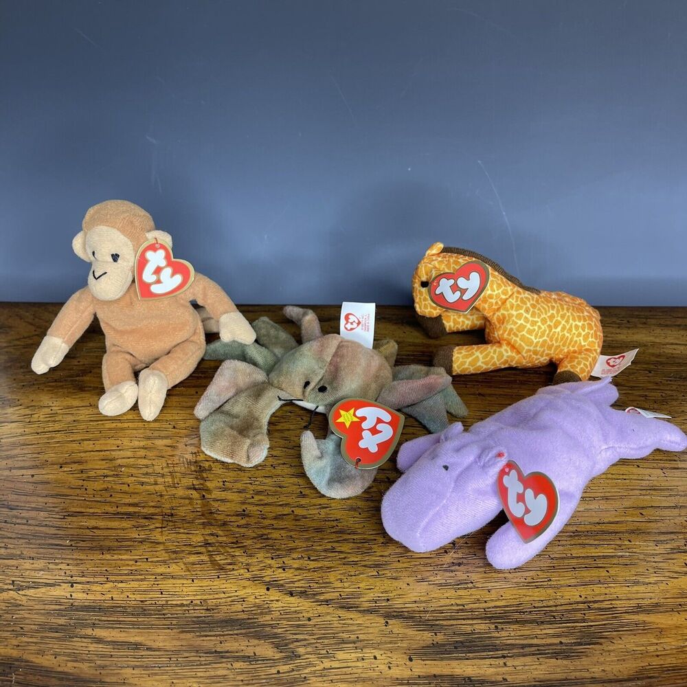 Ty Teenie Beanie Babies Lot of 4 Mcdonalds 1990's‎ HAPPY BONGO TWIGS CLAUDE CRAB